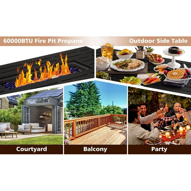 KISSAIR 44-inch Propane Fire Pit Table for Outdoor Use with Lid and Wind Guard