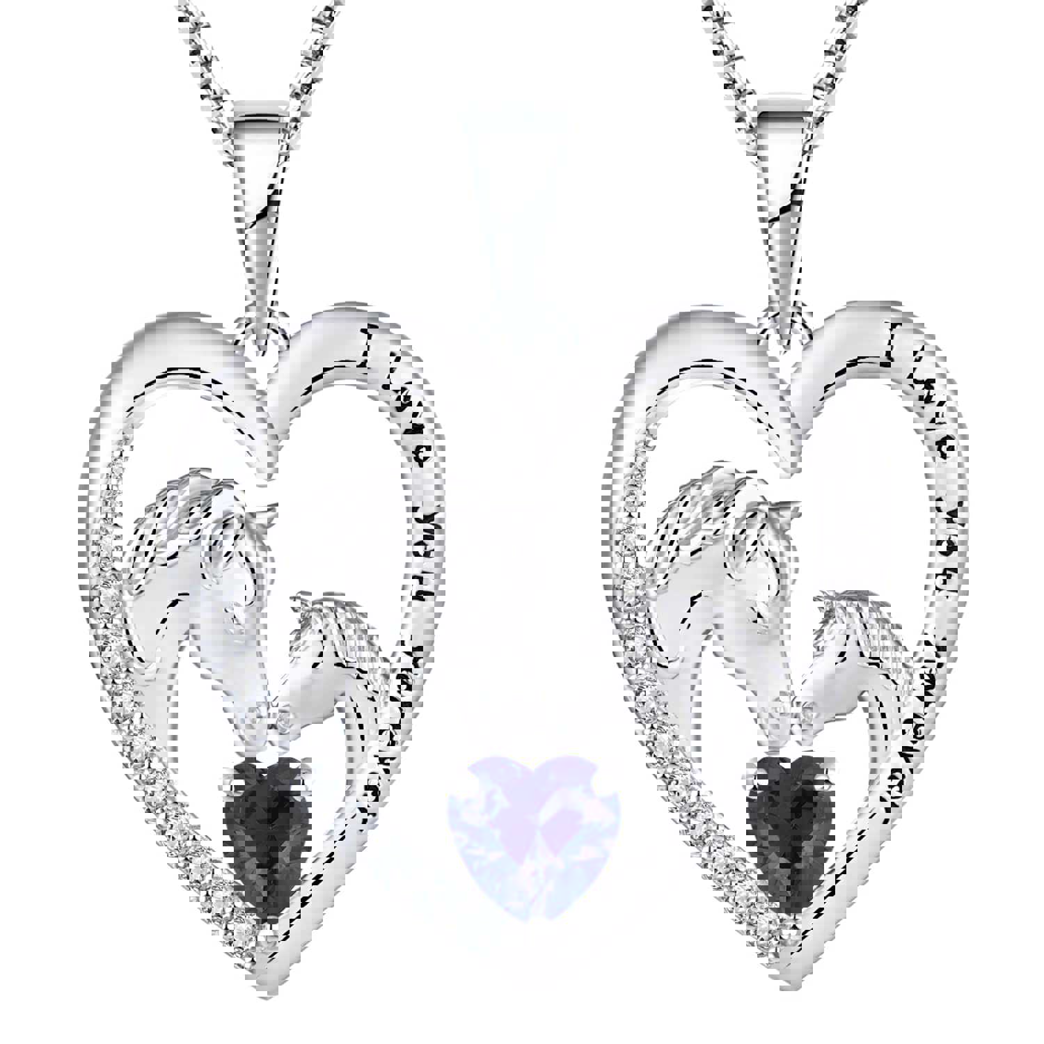 Kids Horse Necklace In Solid Sterling Silver With Changeable Birthstone