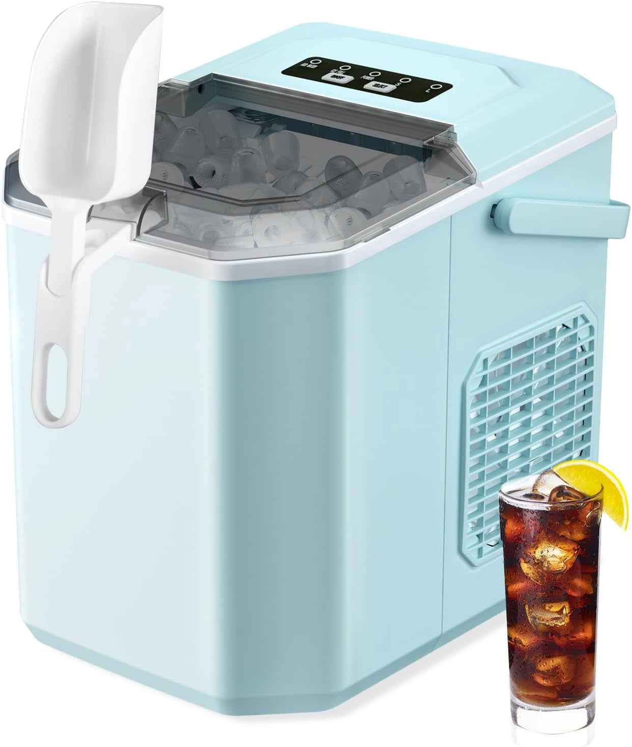 Countertop Ice Maker, 6 Mins/9 Pcs Bullet Ice, 26 Lbs Ice/24Hrs, Self-Cleaning, Portable for Home/Kitchen/Office/Party (Green)