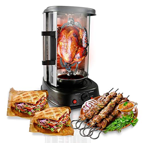 NutriChef Countertop Vertical Rotating Oven - Rotisserie Shawarma Machine with 7 Skewers