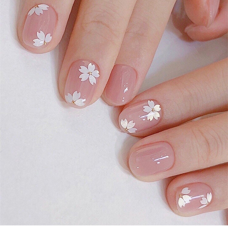 Sakura Flower Petal Chip Nail Decals with Glitter and Caviar Beads