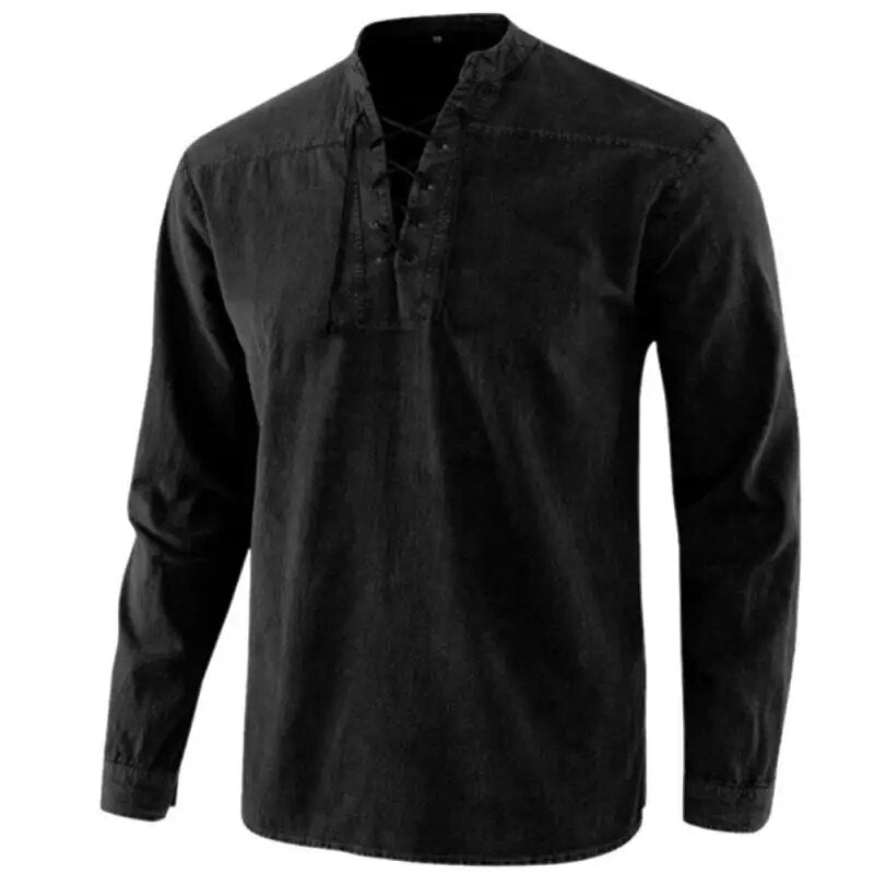 Nukty Vintage V-Neck Long Sleeve Cotton T-Shirt for Men