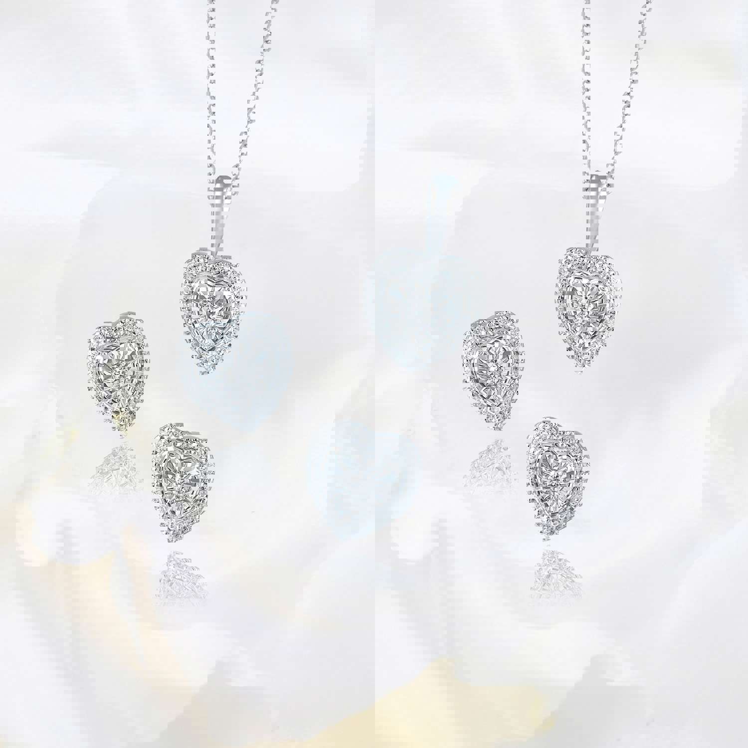 Set of 2: 3/8CT TW Diamond Heart Shaped Pendant & Earrings in Sterling Silver