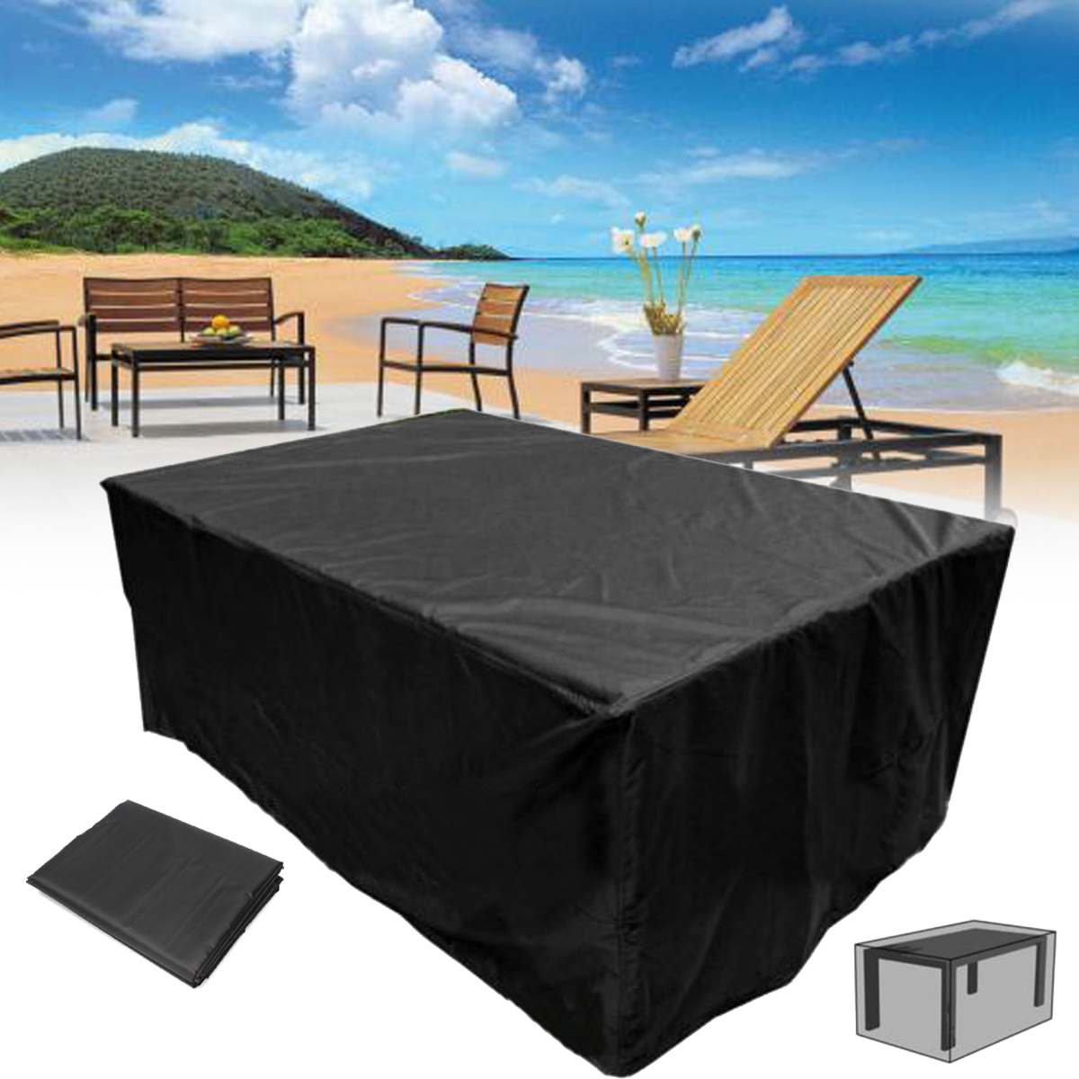 Outdoor Dining Table & Chair Cover - Waterproof Black (125.98x86.61x27.56)
