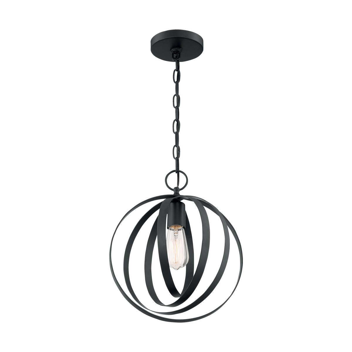Pendleton Matte Black 1-Light Pendant - 12" Diameter with 48" Chain