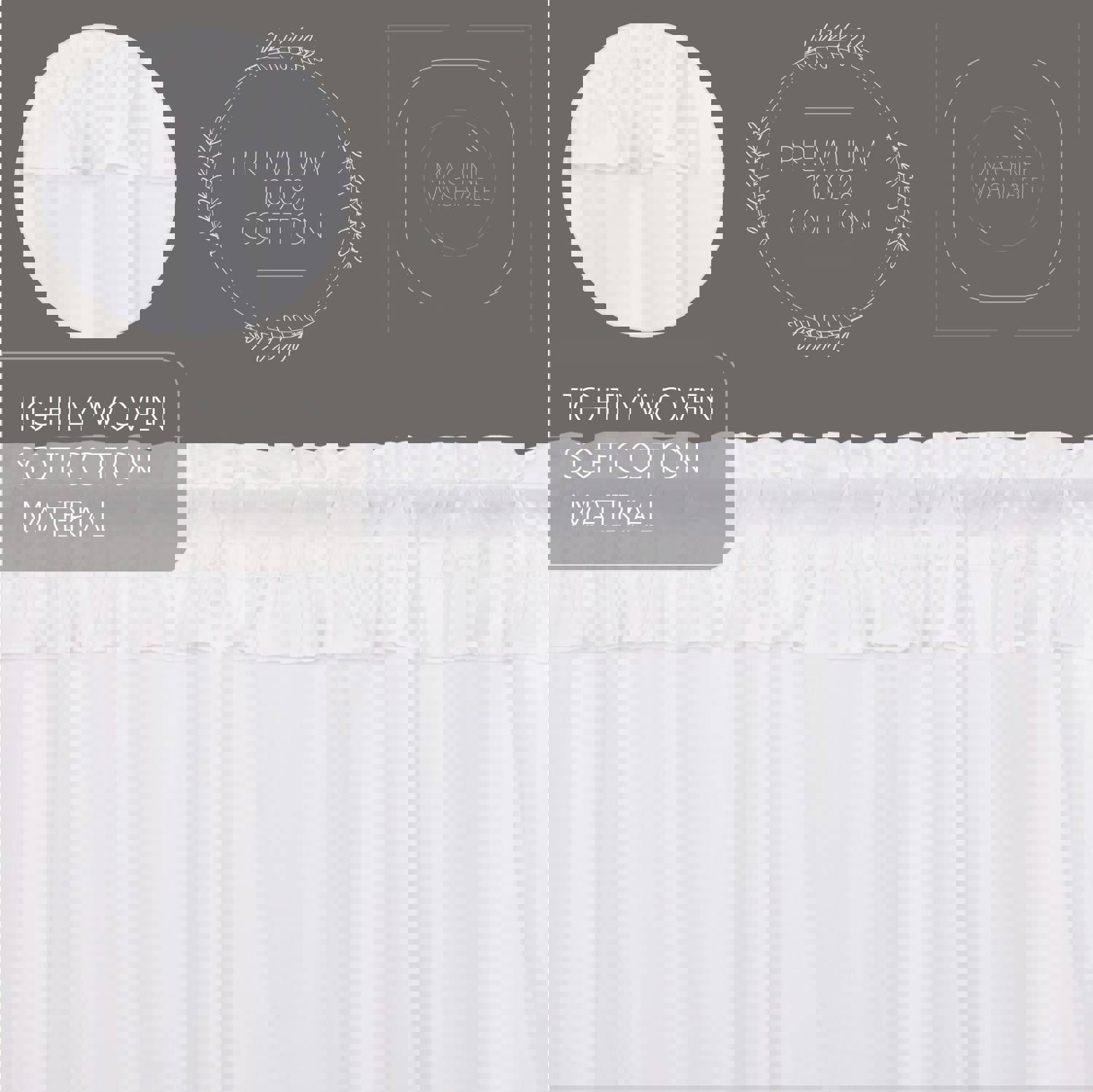 Muslin Ruffled Bleached White Valance 16x60