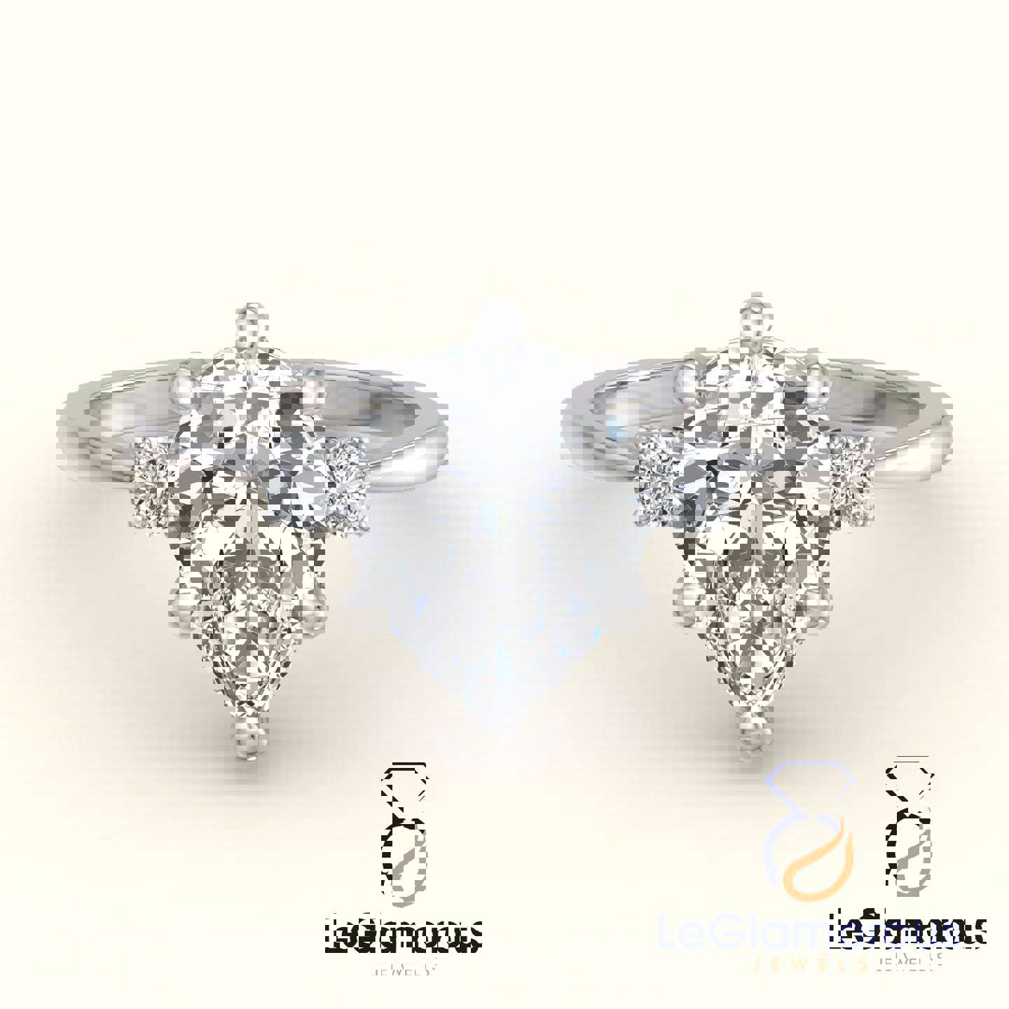 Pear Cut Three Stone Engagement Ring with Lab Grown Diamond