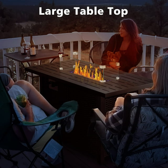 KISSAIR 44-inch Propane Fire Pit Table for Outdoor Use with Lid and Wind Guard