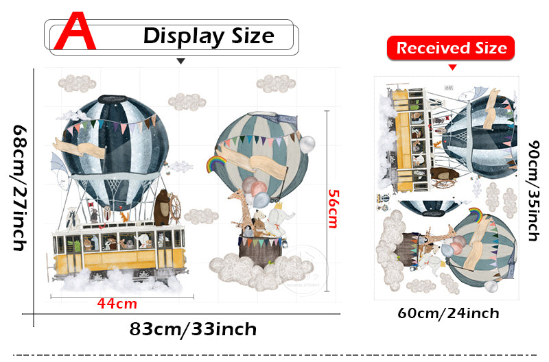 Qfdian Cartoon Cute Animals Hot Air Balloon Wall Stickers for Kids Room, Nursery, and Home Decor