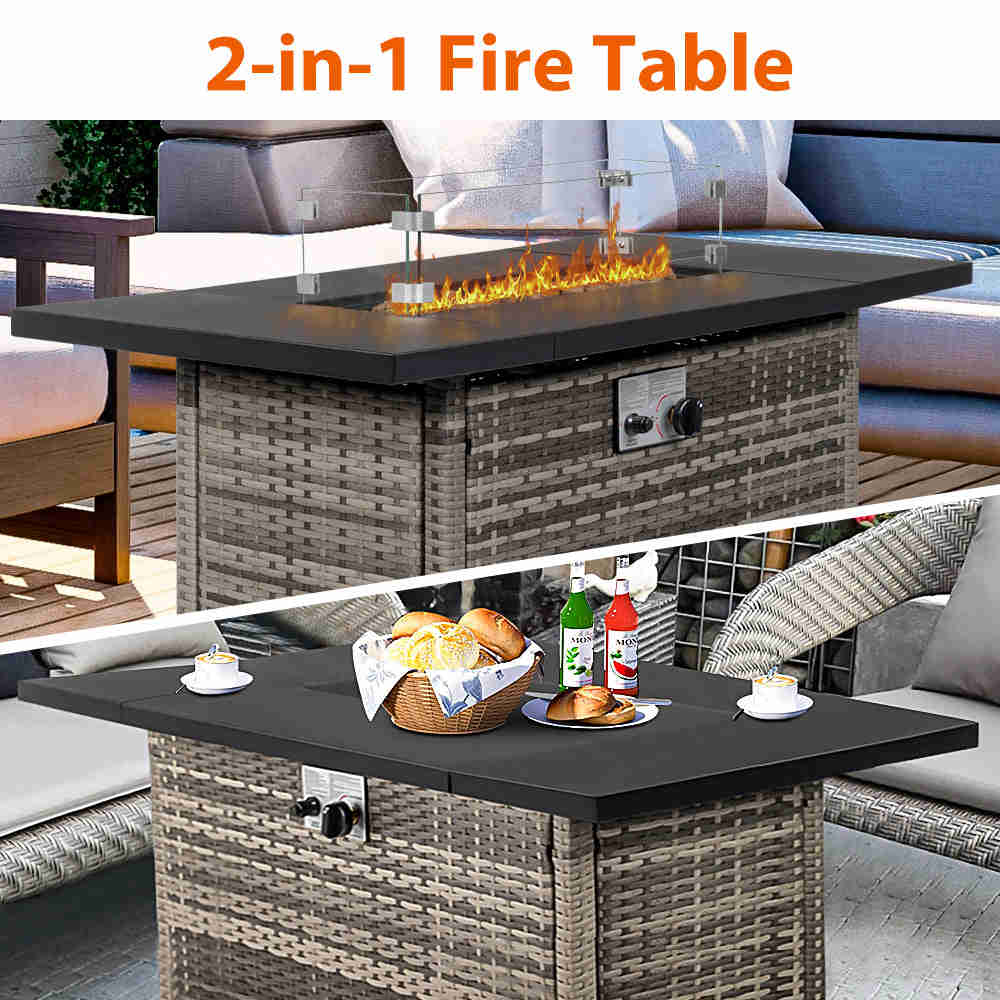 SEGMART 43 Propane Fire Pit, 50,000 BTU Auto-Ignition Gas Fire Pit Table with Rain Cover and Tempered Glass Wind Guard