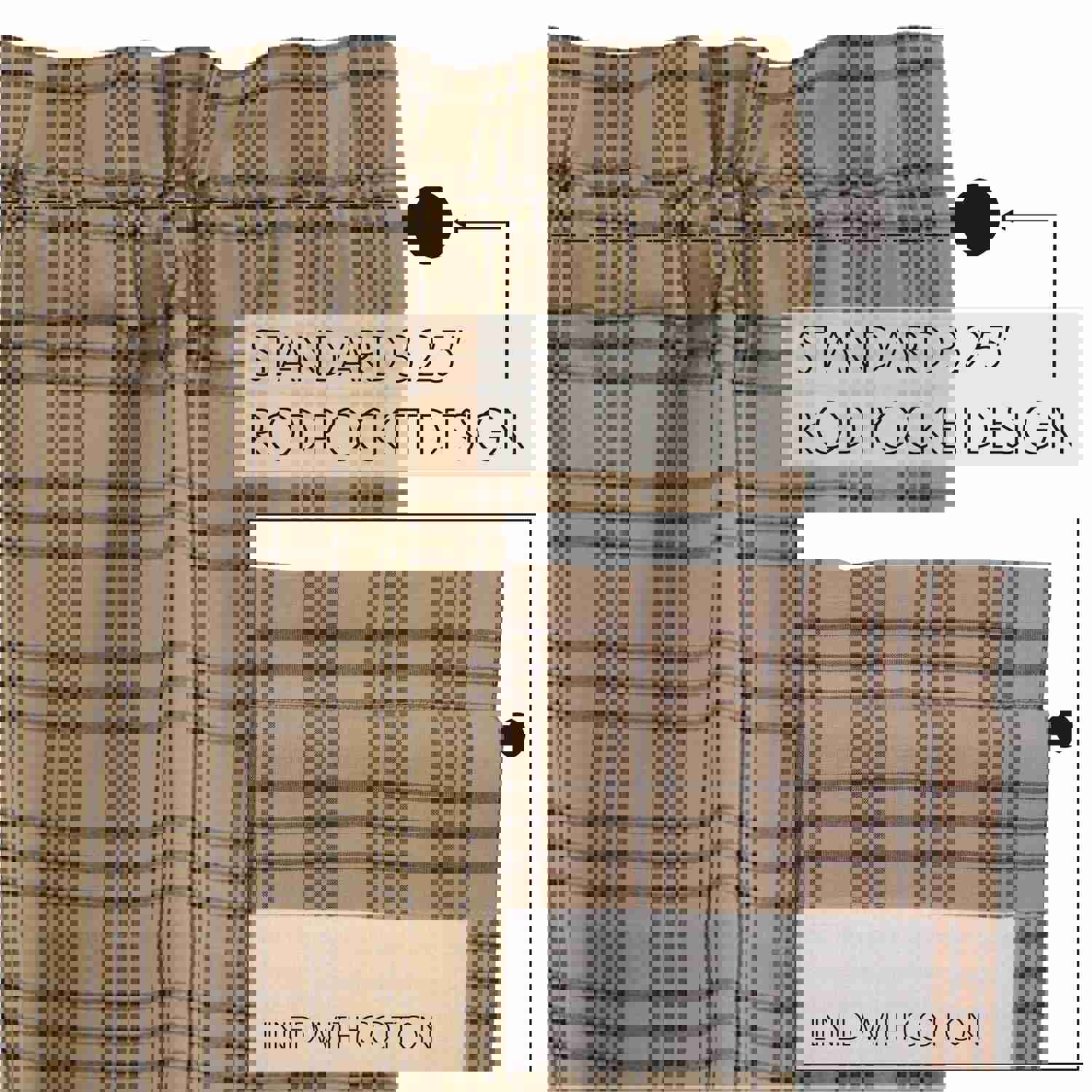 Sawyer Mill Charcoal Plaid Prairie Long Panel Curtain Set of 2