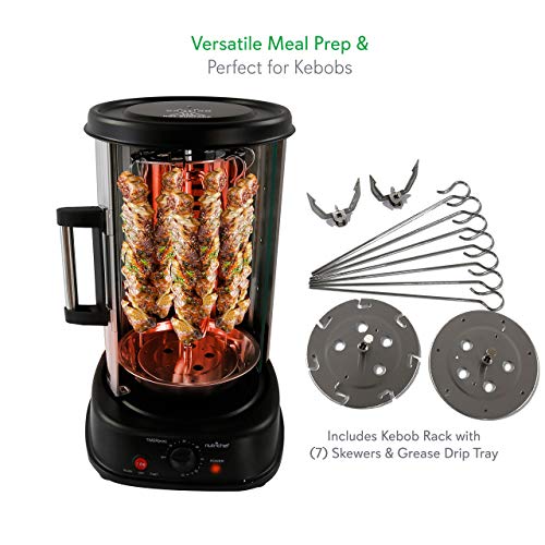 NutriChef Countertop Vertical Rotating Oven - Rotisserie Shawarma Machine with 7 Skewers