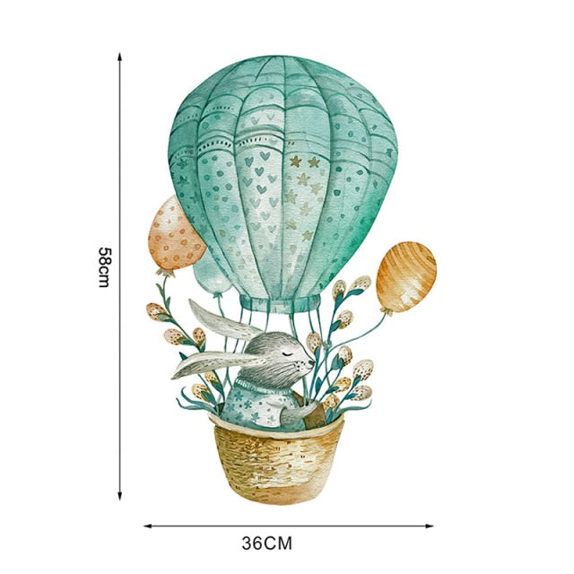 Qfdian Cartoon Cute Animals Hot Air Balloon Wall Stickers for Kids Room, Nursery, and Home Decor