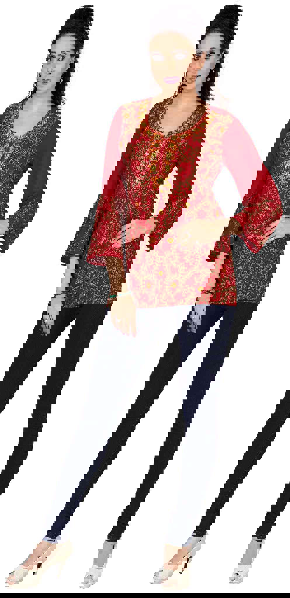 India Tunic Top Kurti Womens Embroidered Indian Clothing (Maroon)