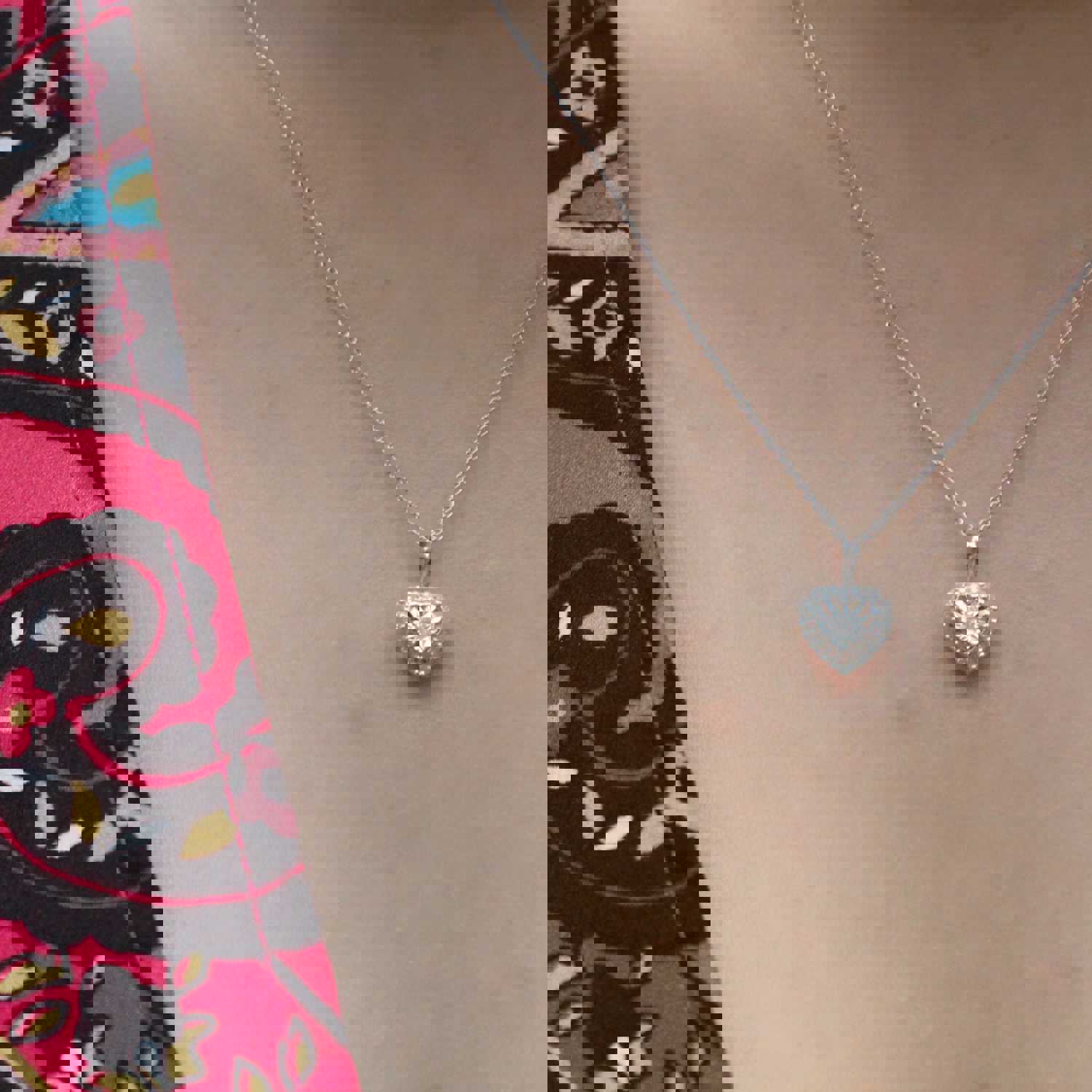 Set of 2: 3/8CT TW Diamond Heart Shaped Pendant & Earrings in Sterling Silver