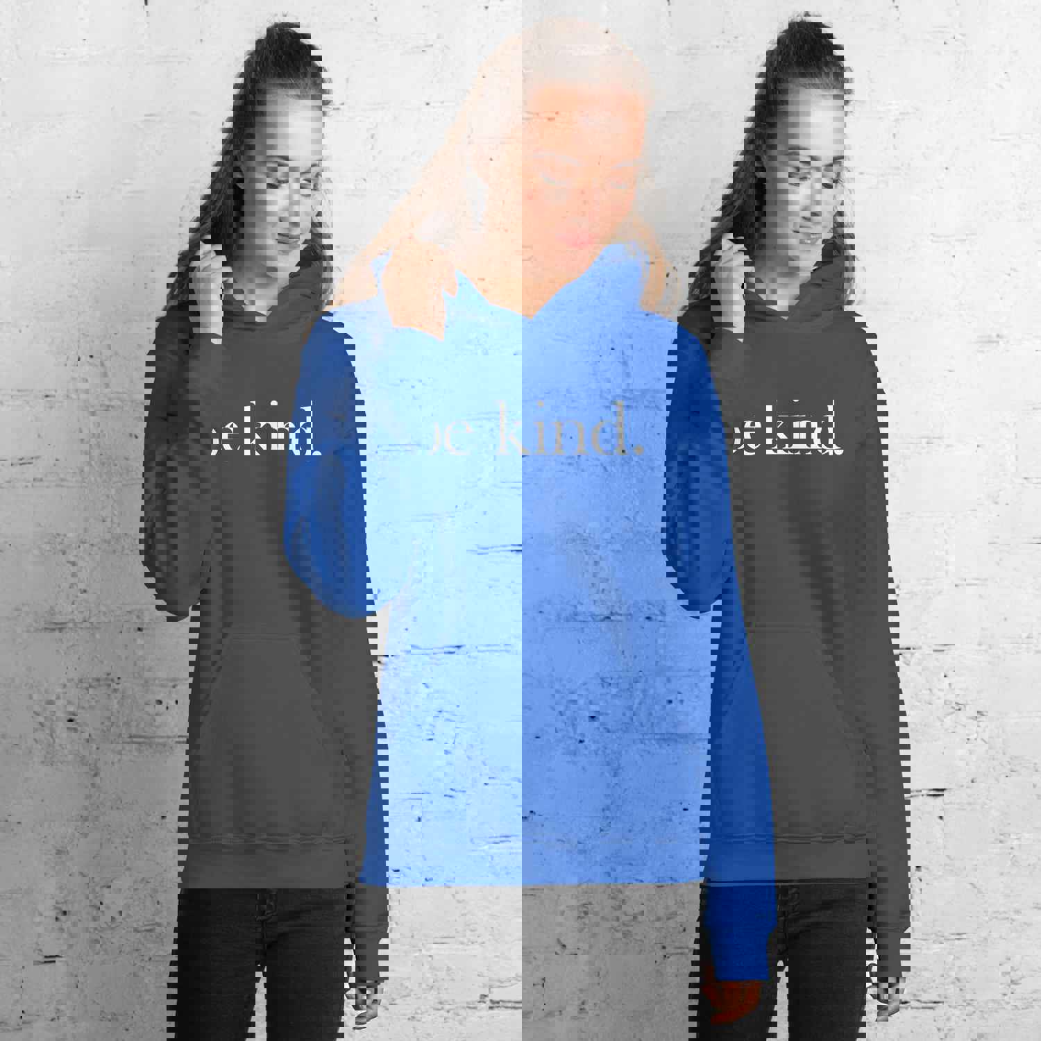 be kind. White Font Hoodie (Gildan) - Soft & Stylish for Cooler Evenings
