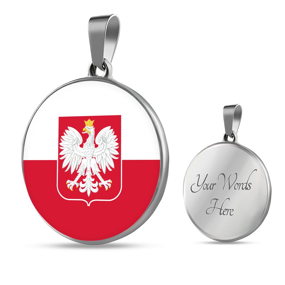 Polish Flag With Circle Pendant Necklace - Adjustable Surgical Steel & Shatterproof Glass