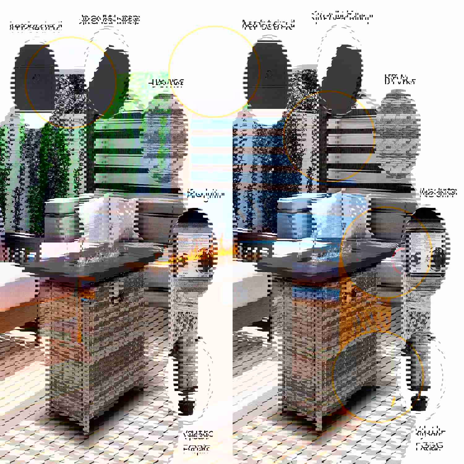 SEGMART 43 Propane Fire Pit, 50,000 BTU Auto-Ignition Gas Fire Pit Table with Rain Cover and Tempered Glass Wind Guard