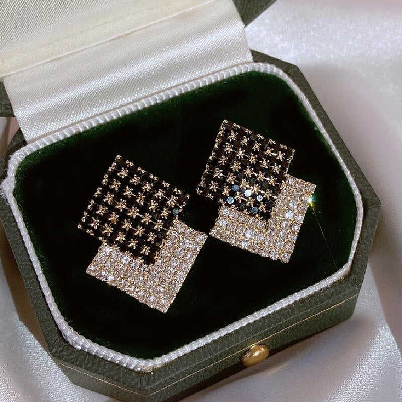 Korea Design Geometric Black White Crystal Earrings for Women