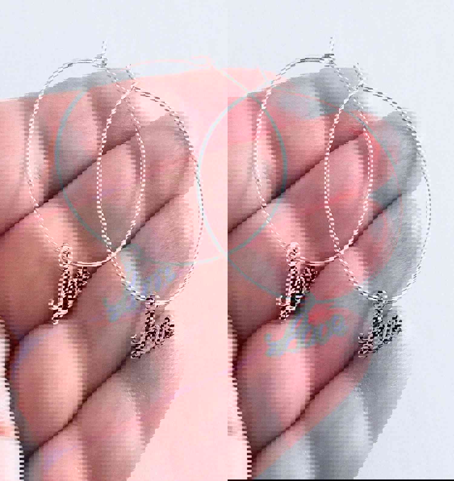 Love Silver Hoop Earrings with Love Charms - Anniversary & Birthday Gift for Her