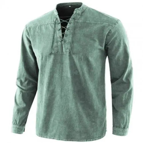 Nukty Vintage V-Neck Long Sleeve Cotton T-Shirt for Men