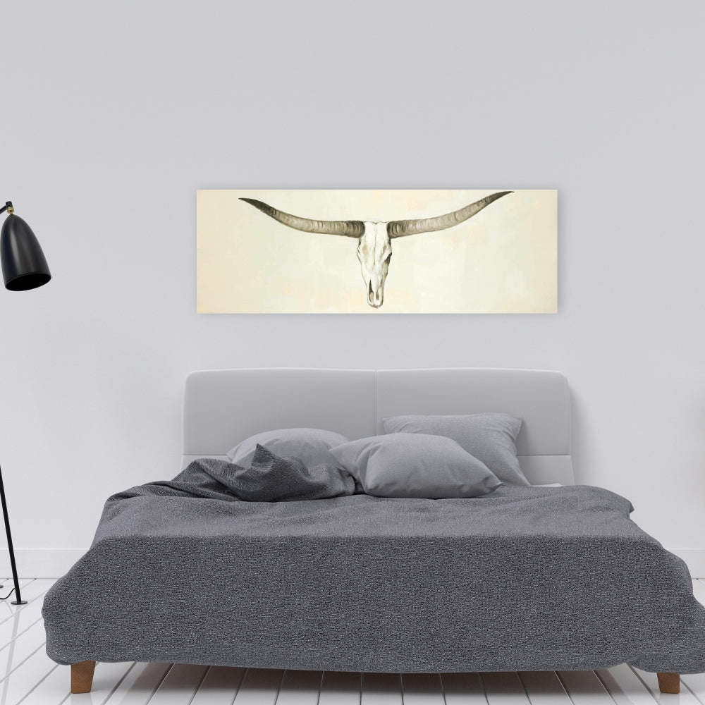 Longhorn Cattle Skull Fine Art Gallery Wrapped Canvas 16x48