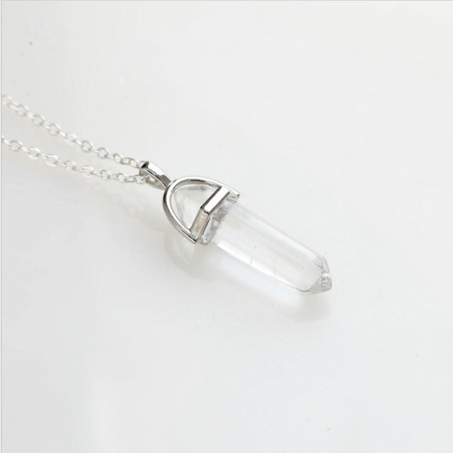 Fashion Hexagonal Column Necklace with Natural Crystal Pendants for Women