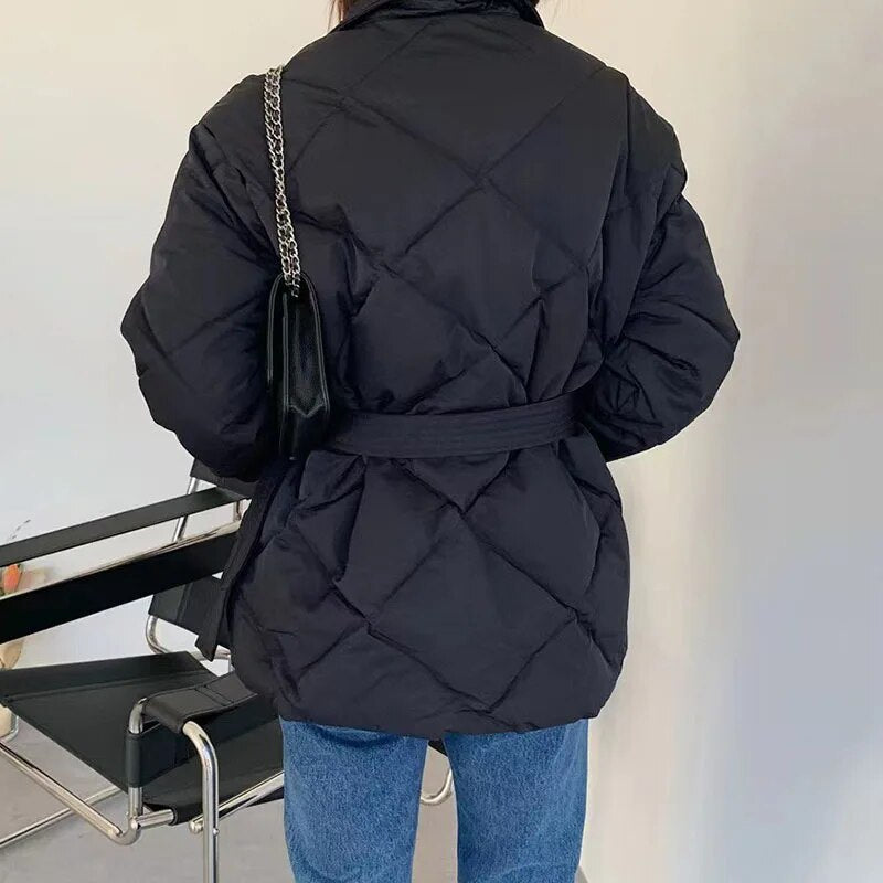 Women's Winter Jacket Coats - Fashionable Black Padded Parkas for Autumn/Winter