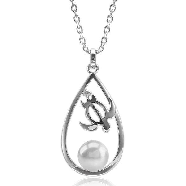 Pearl Honu Teardrop Pendant - 925 Sterling Silver Sea Turtle Jewelry