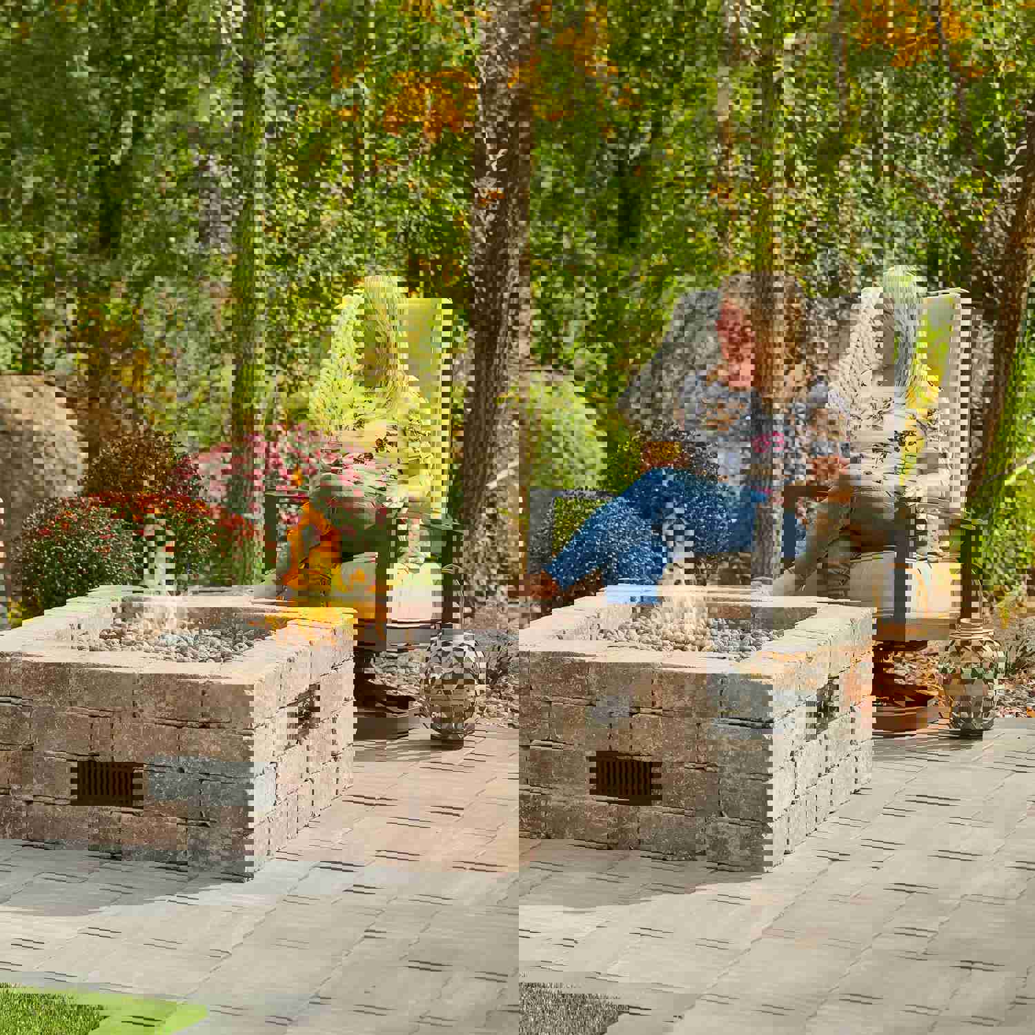 Bronson Block Square Gas Fire Pit Kit - DIY Backyard Fire Pit