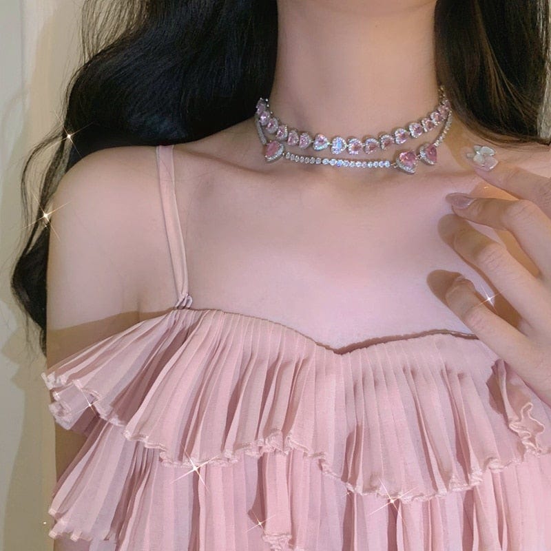 Evelyn Heart Choker Necklace - 925 Sterling Silver with Cubic Zirconia