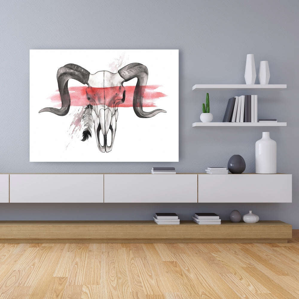 Aries Skull With Feather - Fine Art Gallery Wrapped Canvas 24x36