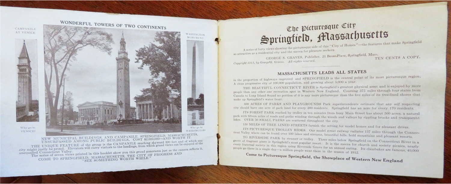 Springfield Massachusetts 1910-13 Souvenir View Book Lot x 2 with Street Scenes & Autos