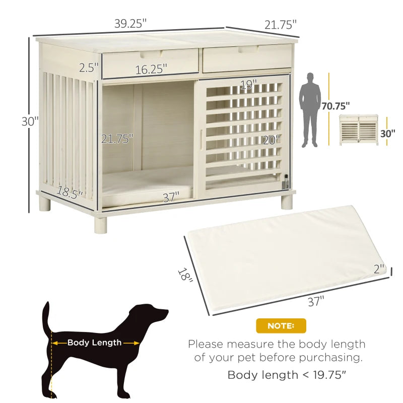PawHut Dog Crate End Table with Cushion Sliding Door for Medium Dogs