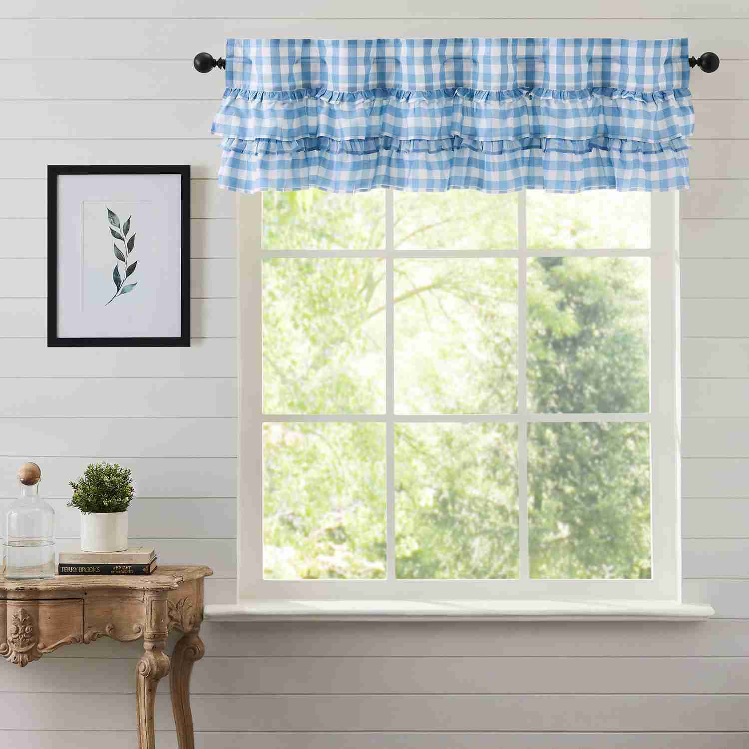 Annie Buffalo Blue Check Ruffled Valance Curtain 16x60