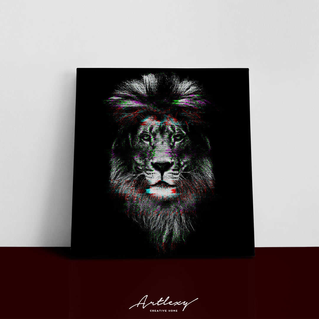Holographic Glitch Art Lion Canvas Print for Home and Office Decor