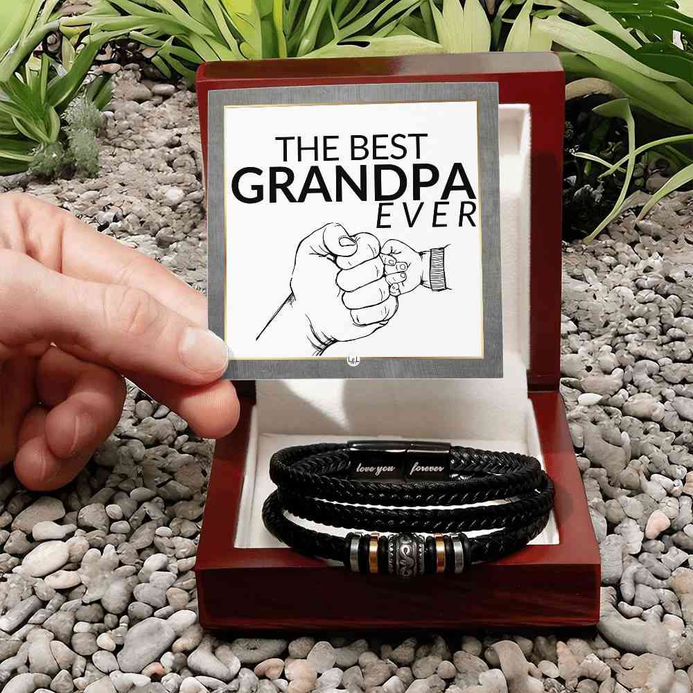 Keepsake Braided Leather Bracelet for Grandpa - Engraved with Love You Forever