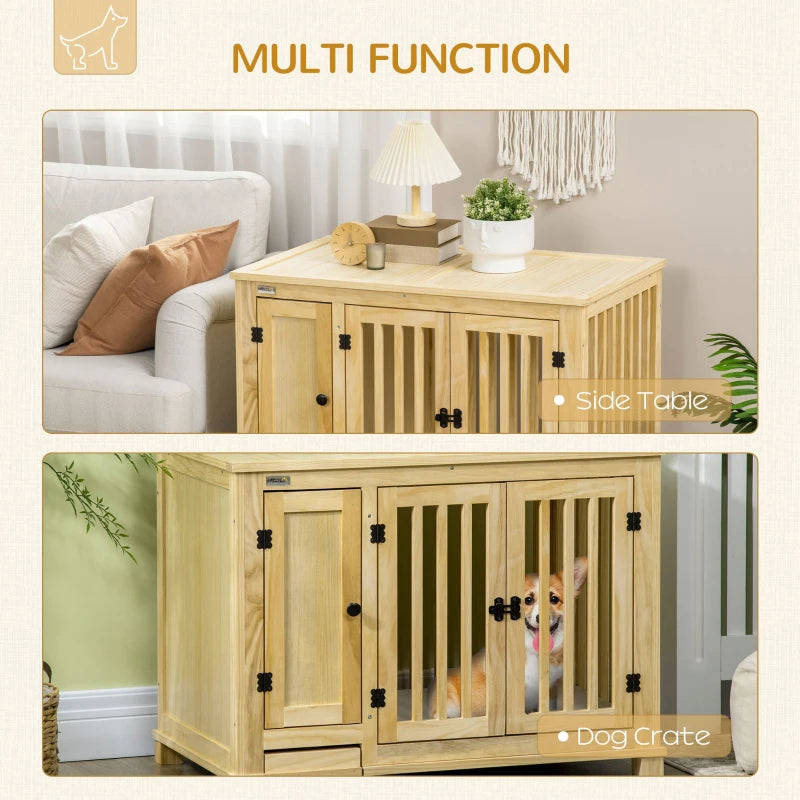PawHut Dog Crate End Table with Cushion Sliding Door for Medium Dogs