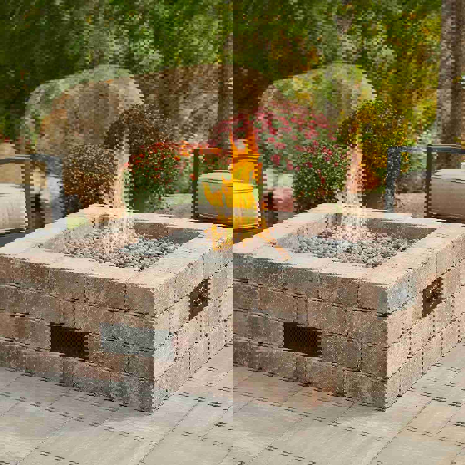Bronson Block Square Gas Fire Pit Kit - DIY Backyard Fire Pit
