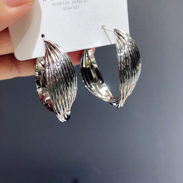 Golden Big Hoop Earrings - Korean Geometry Metal Drop Earrings for Women