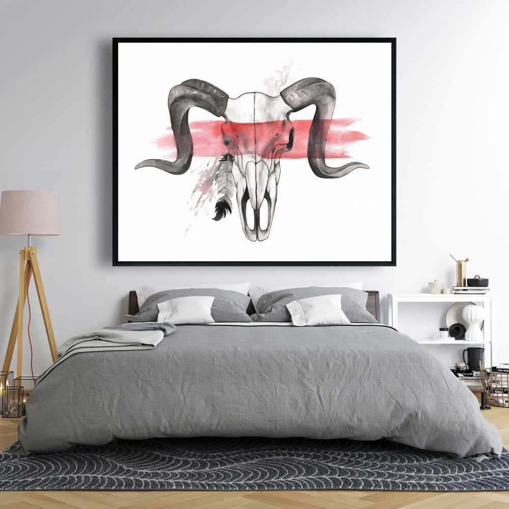 Aries Skull With Feather - Fine Art Gallery Wrapped Canvas 24x36