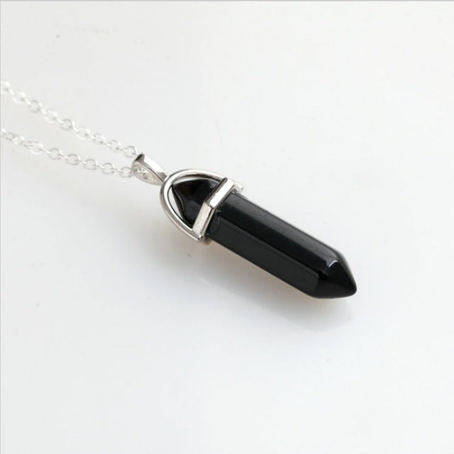 Fashion Hexagonal Column Necklace with Natural Crystal Pendants for Women