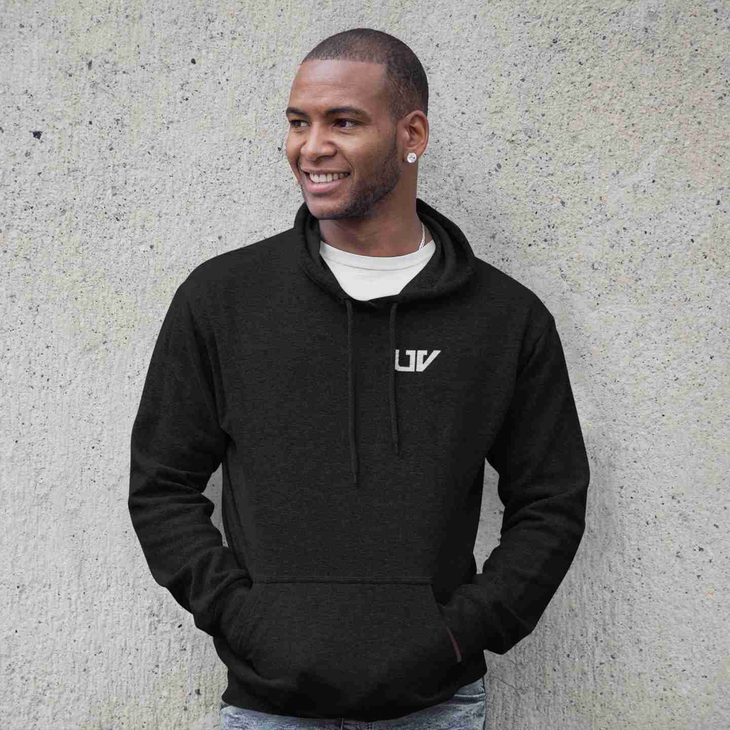 S-UV Black Hoodie with White Pocket Logo - Extra Comfy & Stylish