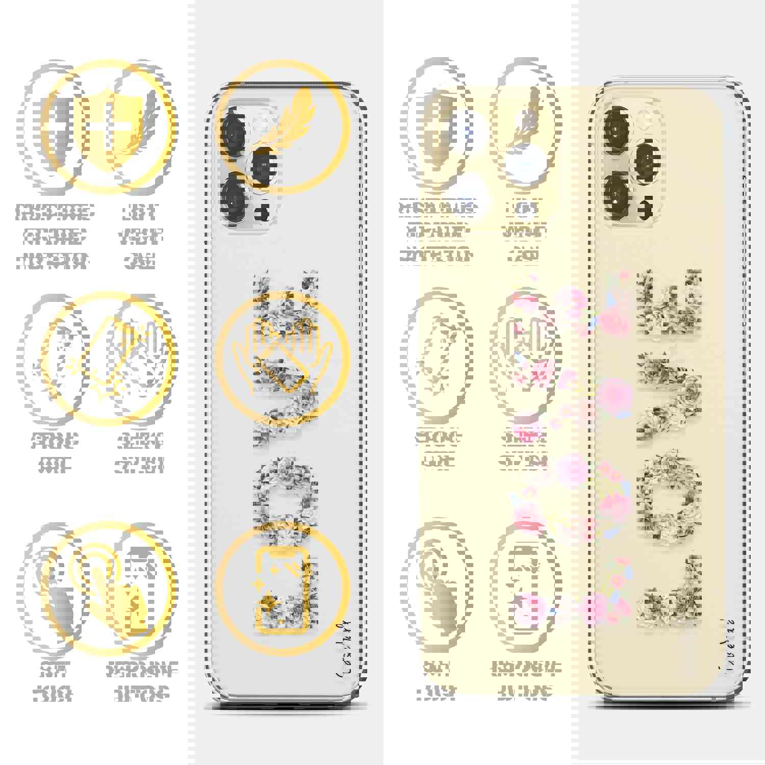 High-Quality TPU Clear Case with Love Flower Design for iPhone & Samsung Phones