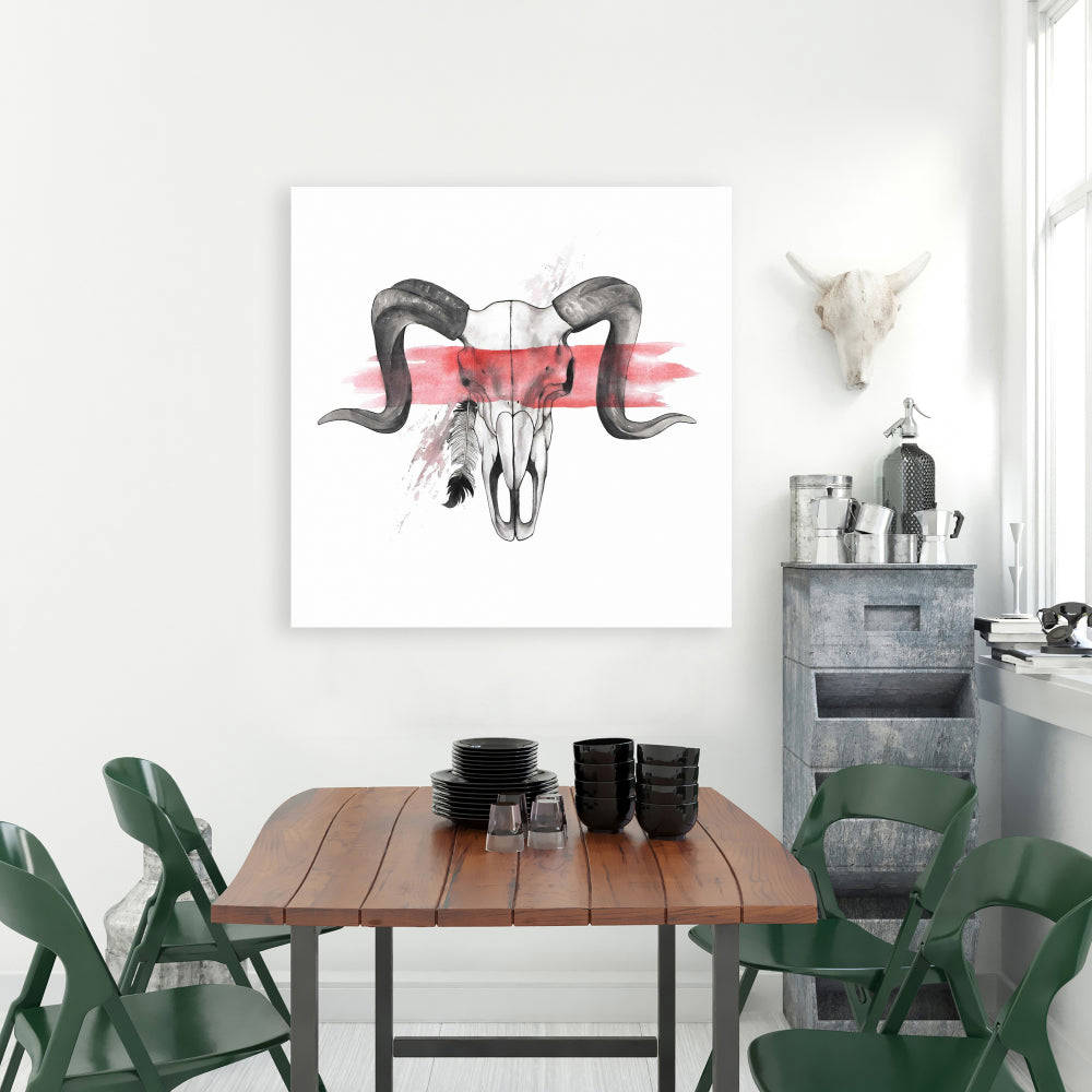 Aries Skull With Feather - Fine Art Gallery Wrapped Canvas 24x36