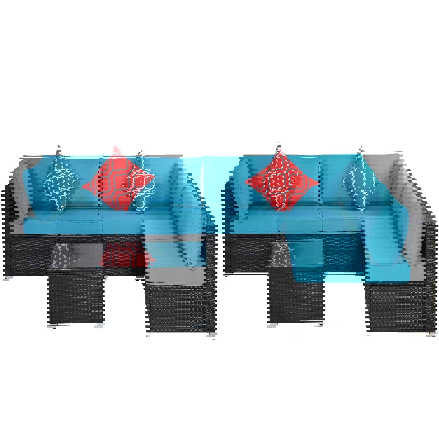 Outdoor Garden Patio Furniture 7-Piece PE Rattan Wicker Cushioned Sofa Sets with 2 Pillows and Coffee Table