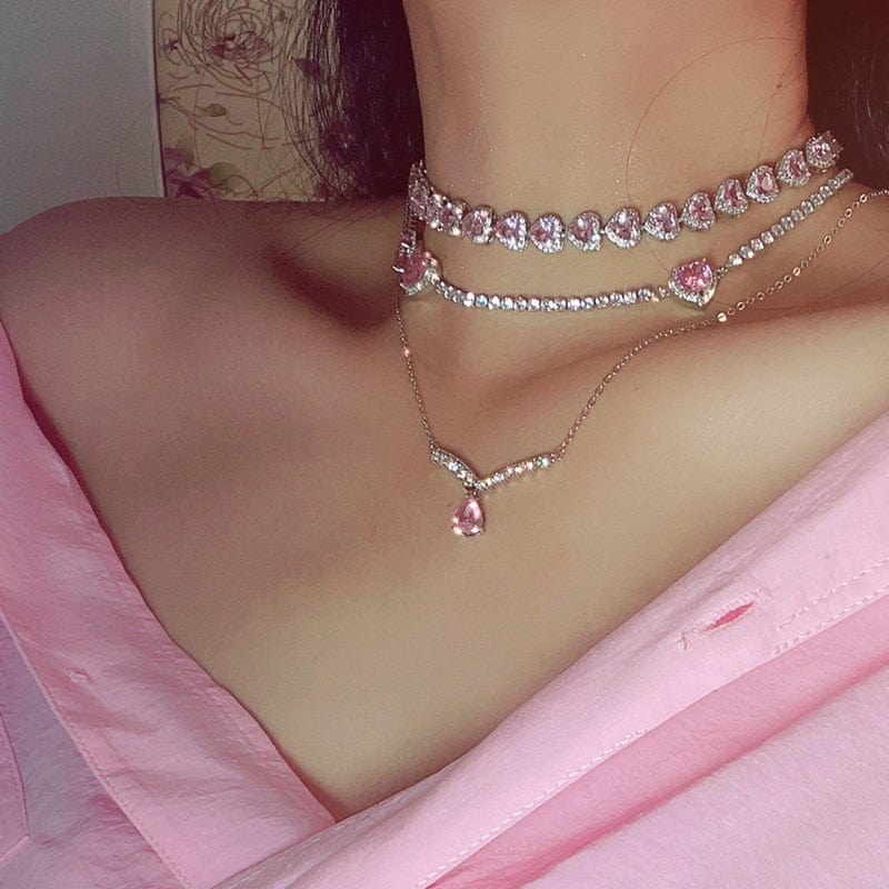 Evelyn Heart Choker Necklace - 925 Sterling Silver with Cubic Zirconia