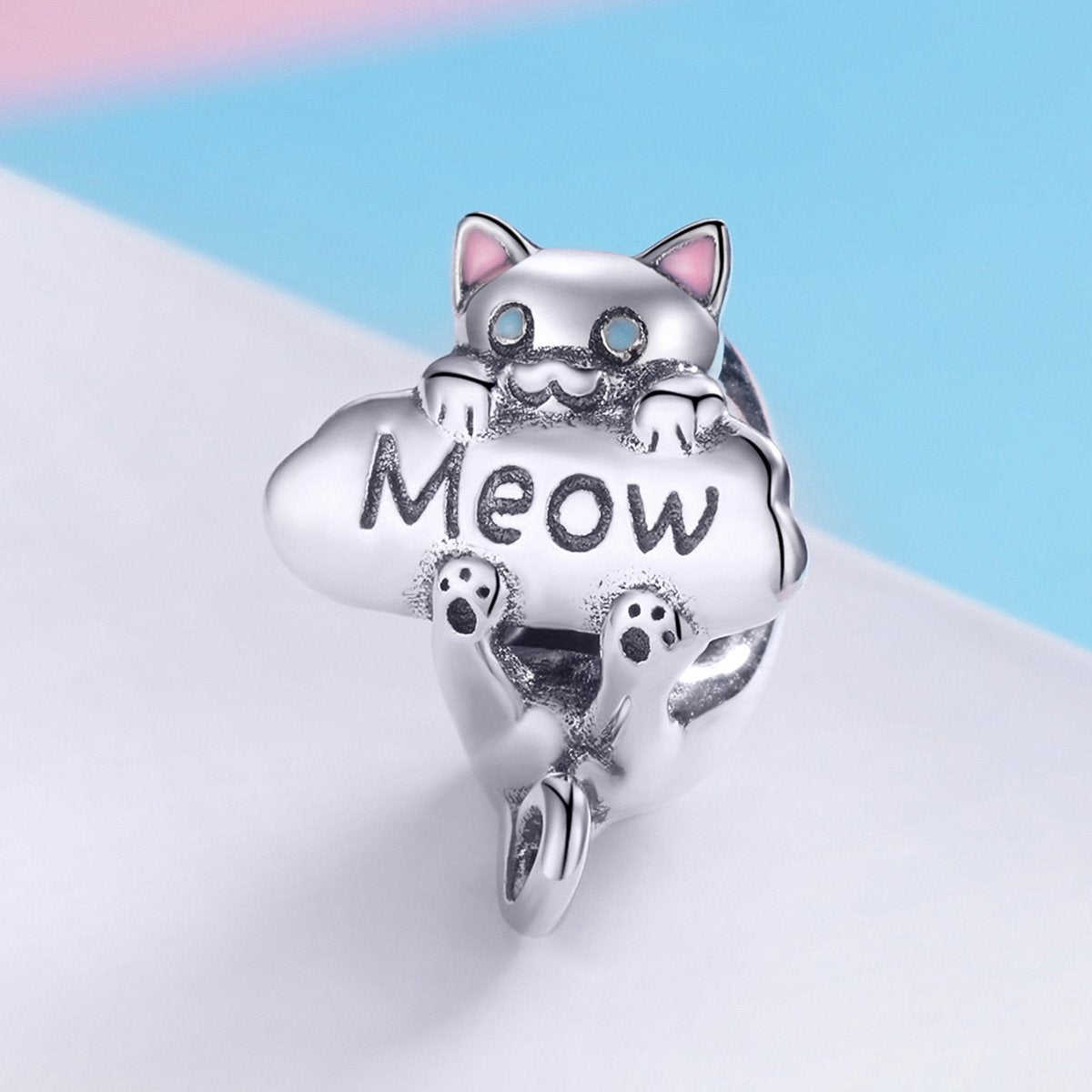 Sterling 925 Silver 'The Meow' Charm Pendant for Pandora & European Bracelets