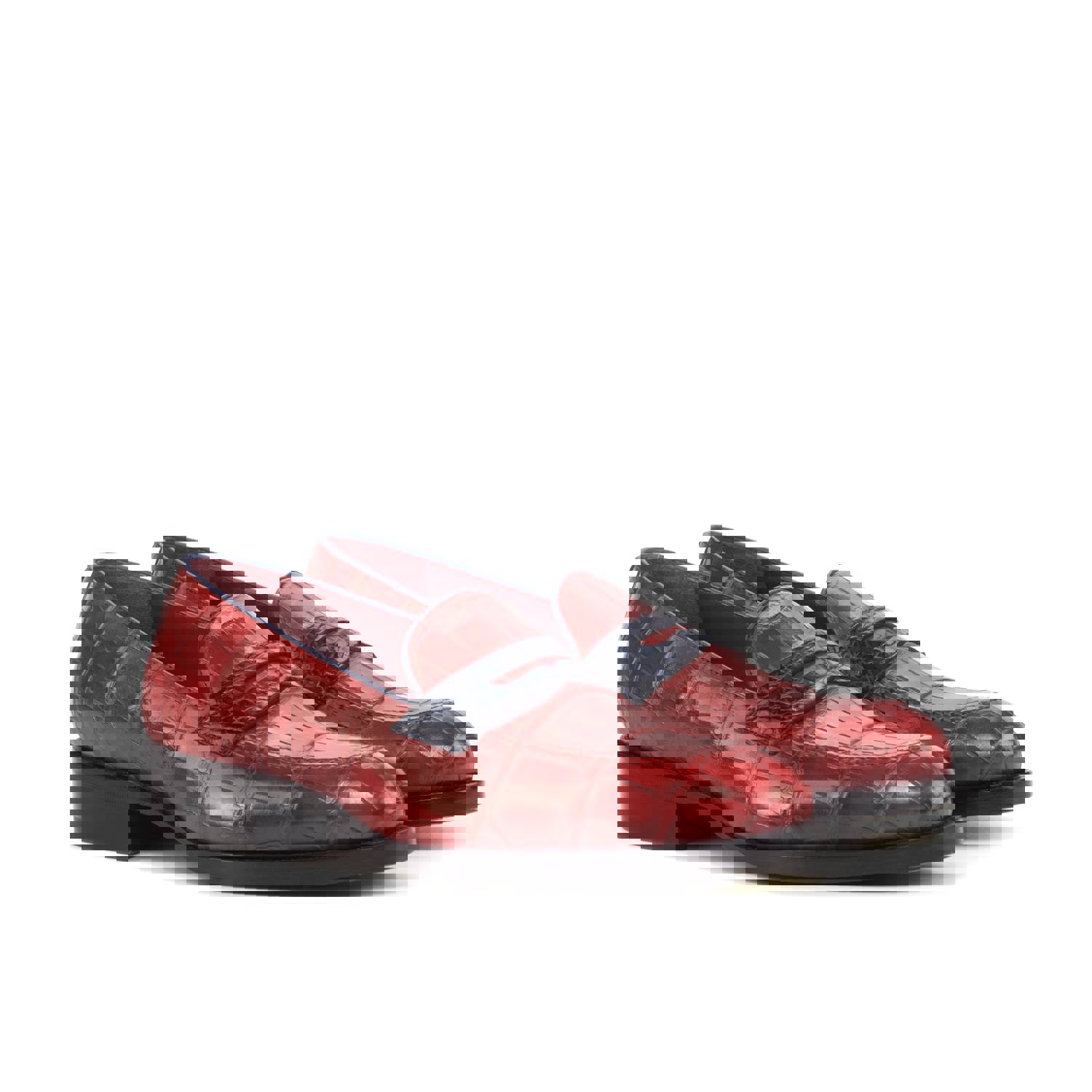 DapperFam Luciano in Red / Navy Mens Italian Leather & Exotic US Alligator Loafer