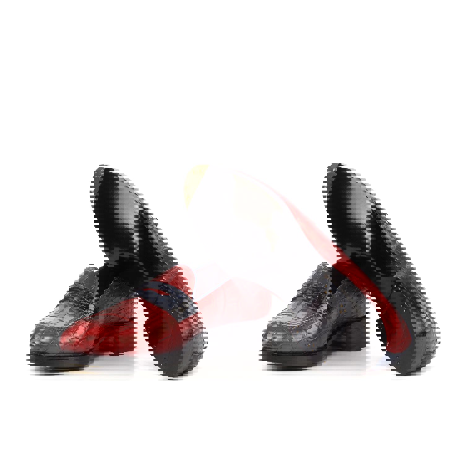 DapperFam Luciano in Red / Navy Mens Italian Leather & Exotic US Alligator Loafer